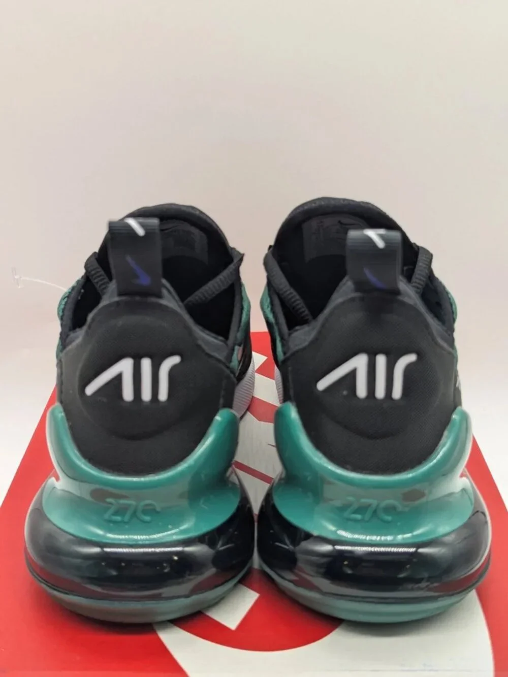 Nike Air Max 270 GS Shoes - Black White Evergreen Aura - Size 6.5Y (8 Women)